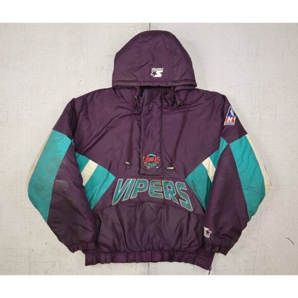 Vintage 90s Starter Detroit Vipers Pullover 1/2 Zip Jacket IHL Hockey Size M RAR